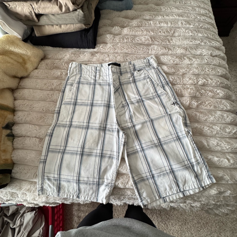 Hurley White and Blue Plaid Men's Shorts